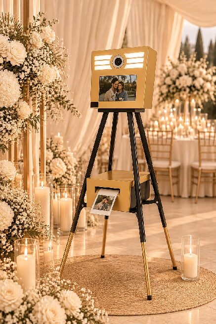 Borne photo Tiny Selfie dorée installée lors d'un mariage